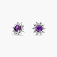 These amethyst and diamond halo earrings combine colorful round gemstones with classic diamonds for a beautiful pairing. Wear them on their own or stacked with additional earrings for a layered look. Diamond Halo Earrings, Halo Diamond Earrings, Halo Earrings, Diamond Stud Earrings, Diamond Stud, Diamond Halo, Layered Look, Diamond Earrings Studs, Diamond Studs