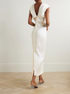 White Ima gathered silk-gazar midi dress | KHAITE | NET-A-PORTER Khaite Dress, Silk Gazar, V Neck Cocktail Dress, Flat Dress Shoes, Dress Flats, Silk Midi Dress, Satin Midi Dress, Red Midi Dress, Pink Midi Dress