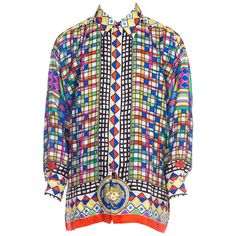 1990S GIANNI VERSACE Multicolor Geometric Silk Men's Shirt Sz 50 Versace Blouse, Versace Silk Shirt, Versace Couture, Atelier Versace, Versace Shirt, Men Shirt, Gianni Versace, Online Dress Shopping, Celebrity Dresses