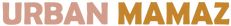 the urban mammaz logo is shown in orange and pink letters on a white background