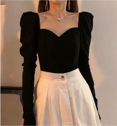 Retro Square Collar Women Autumn T-shirts Sexy Low · Shop Zola · Online Store Powered by Storenvy Short Pattern, Autumn T Shirts, Elegante Casual, Sleeves Clothing, Elegant Shirt, Collar Blouse, Mode Inspiration, Looks Vintage, Season Autumn