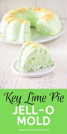 key lime pie jell - o mold on a white plate with text overlay