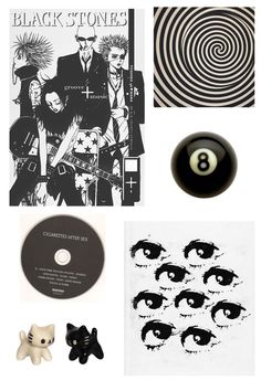 the contents of a black stone's album, including an 8 - ball billiard