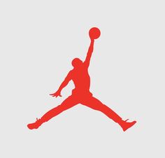 the silhouette of a basketball player is shown in red