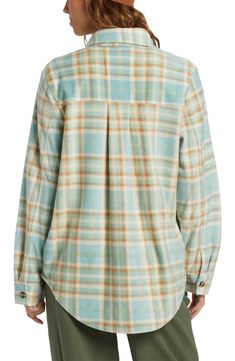 Pastel plaid reinvents an avidly outdoorsy look in a water-repellent fleece shirt-jacket so cozy it will make you want to stay out there. 28 1/2" length (size Medium)   Front button closure   Spread collar   Long sleeves with button cuffs   Chest button-flap patch pockets   Durable water-repellent (DWR) finish   100% recycled polyester   Machine wash, tumble dry   Imported Fleece Shacket, Free People Swim, Pastel Plaid, Bodysuit Jumpsuit, Recycled Polyester Fabric, Collar Neck, Swim Shop, One Piece Swim, Sweater Sale