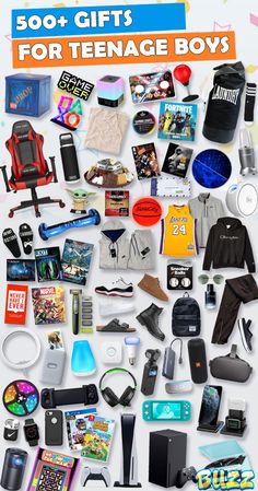 the ultimate gift guide for teenage boys is on display in front of a white background