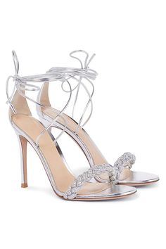 Silver Lace Up High Heels High Heels Silver, Gianvito Rossi Heels, Braided Leather Sandals, Heels Silver, Silver High Heels, Elegant High Heels, Lace Up High Heels, Prom Heels, Gucci Sneakers