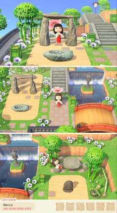 an animal crossing game is shown in two different screens, one showing the park and the other