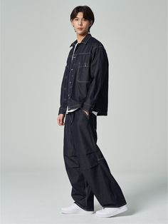 Techwear Style Cargo Jeans For Work, Techwear Style Cotton Cargo Jeans For Work, Casual Dark Wash Streetwear Pants, Casual Dark Wash Pants For Streetwear, Streetwear Cargo Jeans With Functional Pockets, Dark Wash Casual Pants For Streetwear, Sporty Fall Jeans, Sporty Relaxed Fit Denim Pants, Dark Wash Utility Pants For Streetwear