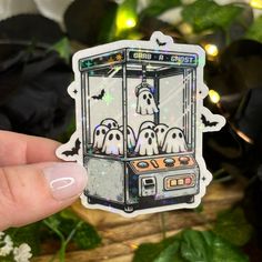 Spooky Ghost Claw Machine Sticker - Awfullynerdy.co Claw Machine Doodle, Claw Machine Drawing, Claw Machine Illustration Art, Duck Claw Machine, Claw Machine Art, Kawaii Claw Machine Art, Kids Clothes Diy, Machine Art, Magnet Design