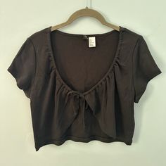 Never Worn. There’s Some Dust From Being Folded In The Closet For So Long But It Will Be Lint Rolled Before Sending Out! H&m Cotton V-neck Tops, H&m Cropped Top For Summer, H&m V-neck Tops For Day Out, H&m V-neck Cotton Tops, H&m Cropped Summer Tops, Black Casual Blouse From H&m, H&m Casual Black Blouse, H&m Black Casual Blouse, Casual Black Blouse By H&m