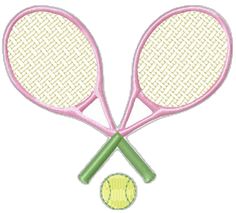 two tennis racquets and a ball on a white background embroidered applique