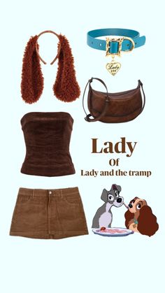 the lady and the tramp costume is shown with her purse, shoes, and handbag