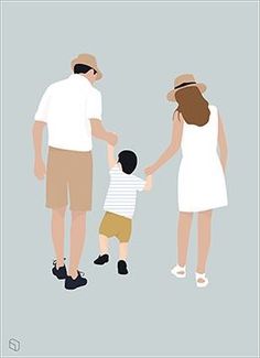 an image of a man and woman holding hands with a small child in front of them