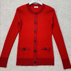 Brand New 100% Authentic Size 38 Elegant Red Cardigan For Fall, Elegant Red Long Sleeve Sweater, Elegant Red Winter Cardigan, Chanel Sweater, Knit Cardigan, Limited Time, Sweaters & Cardigans, Sweaters For Women, Chanel