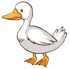 a cartoon duck standing on one leg and looking to the side with an orange beak