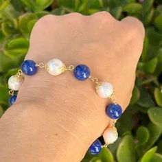 Lapis lazuli fresh water Edison pearls and gold vermeil image 6 Edison Pearls, Lapis Lazuli Bracelet, Lapis Lazuli Jewelry, Gemstone Bracelet, Pearl Bracelet, Lapis Lazuli, Gold Vermeil, Fresh Water, Beaded Bracelets