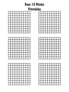 printable worksheet with four squares and the words base 10 blocks