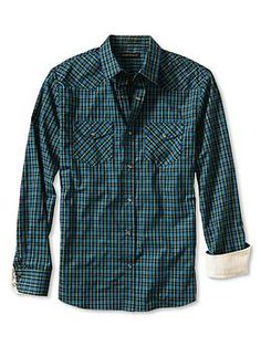 Slim-Fit Saturated Plaid Western Shirt - Nice pattern and colors. #mens #shirt #buttondown #western ~ Size: small Casual Collared Flannel Shirt With Button Cuffs, Casual Fitted Flannel Shirt With Spread Collar, Fitted Casual Flannel Shirt With Spread Collar, Fall Collared Tops With Snap Cuffs, Casual Fitted Tops With Flap Pockets, Fitted Casual Tops With Flap Pockets, Casual Tops With Flap Pockets And Fold Down Collar, Xmas Gift Ideas, Work Suits