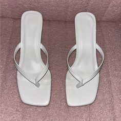 Fashion Nova Size 10 White Pool Club Thong Heels, Brand New With Box , Never Worn, True To Size White Toe Post Heels For Summer, Summer White Toe Post Heels, White Trendy Toe Post Heels, White Toe Post Heels With Padded Heel, White Toe Post Heels With Heel Loop, Pool Club, White Pool, Fashion Nova Shoes, Shoes Fashion