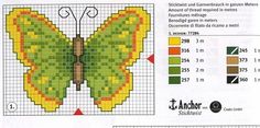 a cross stitch pattern with a green and yellow butterfly on it's back side