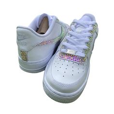 Crystallised Air Force 1 custom, Custom Air Force 1, Crystal Air Force 1, Bling Air Force 1, Crystallized sneakers, Crystal pumps💎Hand applied glass crystals on genuine authentic Nike Air Force 1s. All 4 ticks and laces sections crystallised with specialist super strong flexible glue. AB crystals used in photos. *If you’d like another crystal colour please state in notes during checkout. If no colour is given the default colour AB will be used.💎Sizing listed is UK. Please check the official Ni Bling Air Force 1, Ruby Red Slippers, Crystal Pumps, Nike Air Force 1s, Air Force 1s, Red Slippers, Bridal Wedding Shoes, Heel Grips