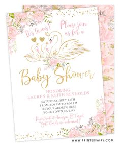 a pink and gold baby shower with flowers