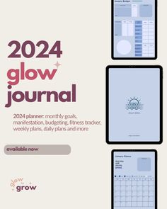 three ipads sitting side by side next to each other with the text, 2021 glow journal