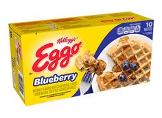 eggo blueberry waffles on a plate with a fork