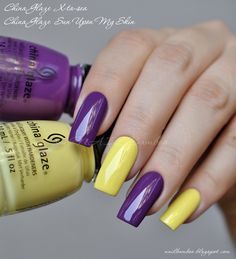 Purple And Yellow Nail Ideas, Bright Gel Nails, Yellow Nail Ideas, Acrylic Nail Designs Classy, Black And White Nail Art, Nail Problems, Color For Nails, Yellow Nail, Purple Nail Art