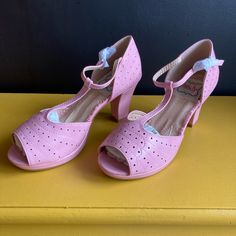 Bettie Page By Ellie Pink Heels. Brand New In Box. Never Been Worn. Adorable Peep Toe Heels. Bettie Page Shoes, Bettie Page, Pink Heels, Walker Boots, Peep Toe Heels, Fit N Flare Dress, Rain And Snow Boots, Boot Sandals, Snow Boots