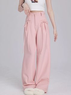 ❤︎Loose straight waffle casual pants❤︎ Kawaii Pants, Stylish Outfits Casual, Y2k Cardigan, Simple Style Outfits, Style Kawaii, Clothes Korean Style, Cute Pants, Kawaii Fashion Outfits, Kawaii Dress