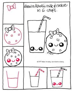 the drawing shows how to draw different fruits and drinks