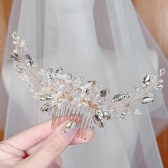 "Wedding Hair Comb Pearl and Crystal, Pearl Comb Bride 💖 Our Current New Shop Promotion 💖 Get a free 2 pcs CZ Bobby Pin Set with every order! Order now and enjoy the added sparkle and elegance! (: Enhance your bridal elegance with pearl and crystal hair comb. Handcrafted with Austrian crystals, simulated pearls, and clear beads, this hair comb adds a touch of glamour to your bridal updo. Perfect for the sophisticated bride, it effortlessly complements any wedding attire. 💖 Details - Genuine Austrian crystals, simulated pearls, clear beads, and AAA-quality cubic zirconia - Measures 6\" long, 0.75\" wide - Hand-wired branches can be shaped to your desired fit - Metal comb is wired to the back of the design - Luxe velvet jewelry pouch included for easy storage before your special day 💖 Th Pearl Hair Comb Wedding, Pearl Comb, Bohemian Braids, Crystal Hair Comb, Bridal Elegance, Metal Comb, Wedding Hair Comb, Sophisticated Bride, Clear Beads