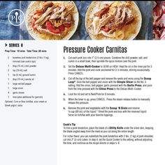 the recipe for pressure cooker cantass is shown in two separate pages, with instructions on how to cook them