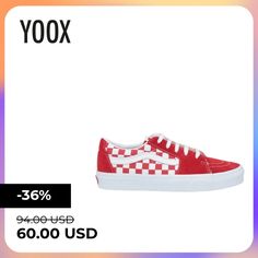 plain weave, leather, suede effect, brand logo, checked, fabric inner, laces, round toeline, flat, rubber sole, contains non-textile parts of animal origin , Color: Red , Size: 8 Sk8 Low, Checked Fabric, Vans Sneakers (men), Men's Vans, Vans Sneakers, Low Sneakers, Sneakers Online, Vans Old Skool Sneaker, Plain Weave