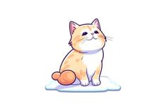 an orange and white cat sitting on top of a cloud