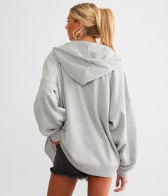 BKE Fleece Hoodie - One Size - Grey , Women's Tinfoil Heathered zip down hoodie Bust measures 58 Body length 28 1/2 One size fits most. Layering piece(s) and/or accessories sold separately.. 60% Cotton 40% Polyester. Machine wash cold with like colors. Gentle cycle only. Non-chlorine bleach when needed. Tumble dry low. Warm iron if needed.. Measurements: Bust -Fullest part of bust with arms at sides. Waist -Circumference of natural waist: above belly button below rib cage. Hips -Standing with fe Heather Grey Double-lined Hoodie, Relaxed Fit Fleece Hooded Jacket With Drawstring, Heather Grey Hoodie With Double-lined Hood, Heather Grey Hooded Sweatshirt With Adjustable Hood, Heather Grey Double-lined Hood Hoodie For Fall, Heather Grey Double-lined Hoodie For Fall, Spring Hooded Sweats With Double-lined Hood, Gray Fleece Hoodie With Drawstring, Sporty Double-lined Hoodie For Fall