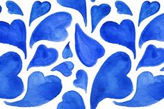 blue watercolor hearts on white paper