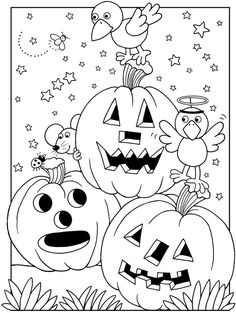 halloween coloring pages with pumpkins and birds