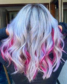 Peekaboo Hair Highlights, Purple Peekaboo Hair, Pink Peekaboo Hair, Hair Highlights Ideas, Purple Blonde Hair, Pink Hair Highlights, Dramatic Hair Colors, Peekaboo Hair Colors