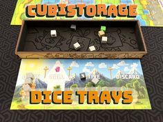 two boxes that have dices in them on top of each other with the words cubestoage and dicetrays