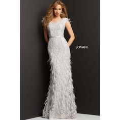 Jovani Evening Dress Jovani 03108 Formal Floor-length Feathered Gown, Elegant Floor-length Evening Dress With Feathers, Elegant Gala Evening Dress With Feather Trim, Elegant Evening Dress With Feather Trim For Gala, Elegant Feather Trim Evening Dress For Gala, Elegant Feathered Evening Gown, Formal Evening Dress With Feather Trim, Elegant Formal Evening Dress With Feathers, Elegant Formal Gown With Feathers