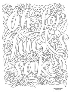 the word love is surrounded by flowers and leaves in this coloring page for adults to color