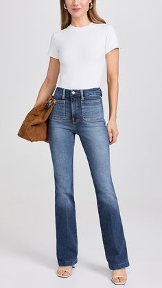 Good American Good Curve Boot Jeans with Patch Pockets | Shopbop Good American Jeans Outfits, Good American Jeans, American Jeans, Jeans Outfits, Boot Jeans, Good American, American Apparel, Jeans And Boots, Patch Pocket