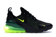 Nike Air Max 270 Black Volt Oil Grey - AH8050-017 Clarks Shoes Mens, Air Max 270 Black, Nike Air Max 270 Black, Mens Grey Shoes, Futuristic Shoes, Rainbow Sneakers