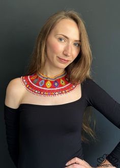 Ukrainian Traditional Necklace Red Lemko Beaded Collar - Etsy Colorful Beaded Necklace, Traditional Necklace, Beaded Collar Necklace, Necklace Colorful, Hippie Necklace, Beaded Collar, Necklace Red, Seed Bead Necklace, Colourful Necklace