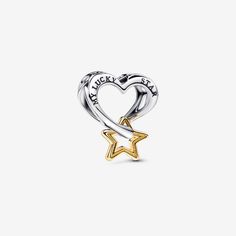 Love and luck unite in our mixed-metal Lucky Star & Heart Charm. A 14k gold-plated star dangles from a sterling silver openwork heart charm, engraved with the message "MY LUCKY STAR." Carry it as a reminder that you create your own luck everywhere you go or gift it to whoever needs a little extra luck in your life. - Pandora Lucky Star & Heart Charm - Sterling silver and 14k Gold-plated unique metal blend Love And Luck, Pandora Gold, Pandora Charm, Lucky Star, Star Charms, Bracelets And Charms, Gold Charm, Pandora Charms, Silver Heart