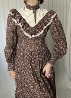 Pajama Fashion, Peignoir Sets, Gunne Sax, Prairie Dress, Brown Floral, Floral Maxi, Tie Belt, Dress Clothes For Women, Yellow Dress