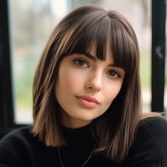 Sleek Straight Hair with Micro Wispy Bangs Medium Bob With Fringe Shoulder Length, One Length With Bangs, Long Bob Haircuts Bangs, Bangs With Chin Length Hair, Long Bob For Straight Hair, Shoulder Hair With Fringe, Bob Straight Hair Bangs, Bobcut Hairstyles Short With Bangs, Short Bob Hairstyles Bangs